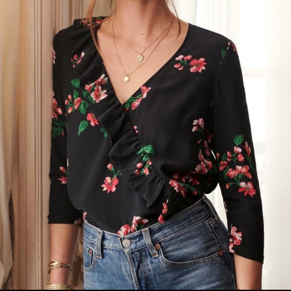 Sezane floral silk top